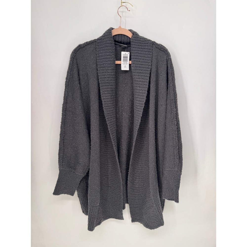 Torrid Cardigan Women 2X Charcoal Grey NWT Boucle Open Front Dolman Shawl Collar